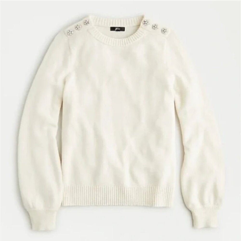 J. Crew Jeweled Buttons Shoulder Crewneck Sweater Wool Blend XL
